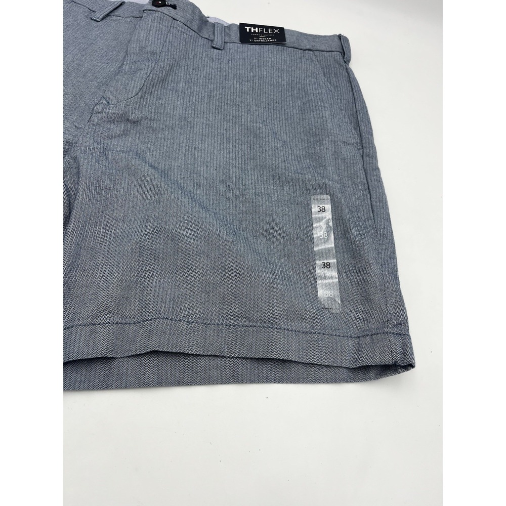 Tommy Hilfiger TH Flex Shorts Mens Size 38 Blue Herringbone 7" Inseam Stretch - Picture 2 of 4